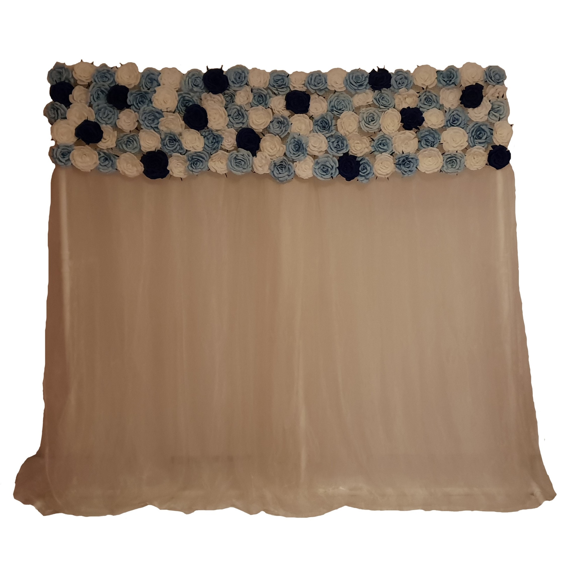 Panou floral Handmade Minis Boutique, alb, bleu si bleumarin, model 2