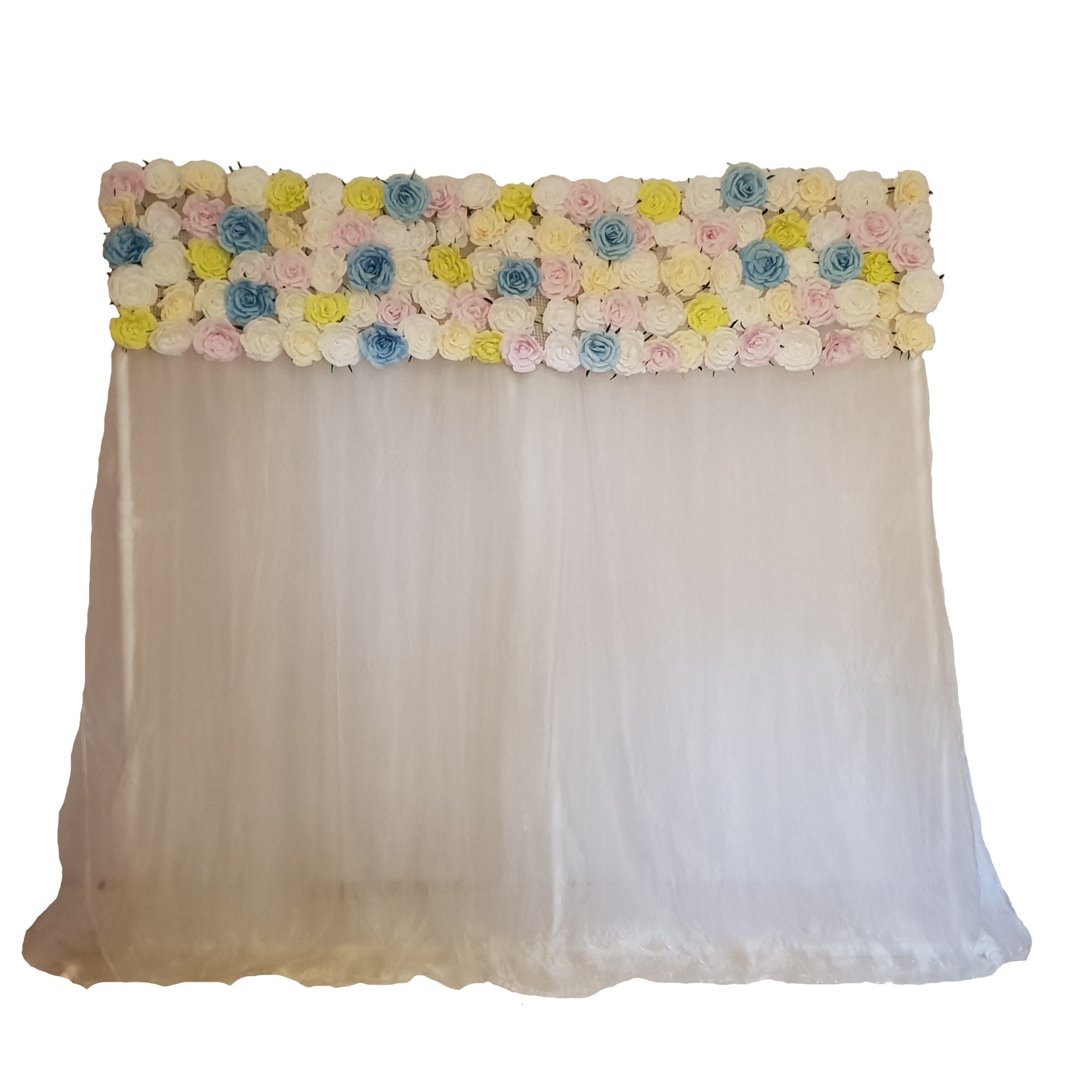 Panou floral Handmade Minis Boutique, alb, galben, vernil si bleu, model 2