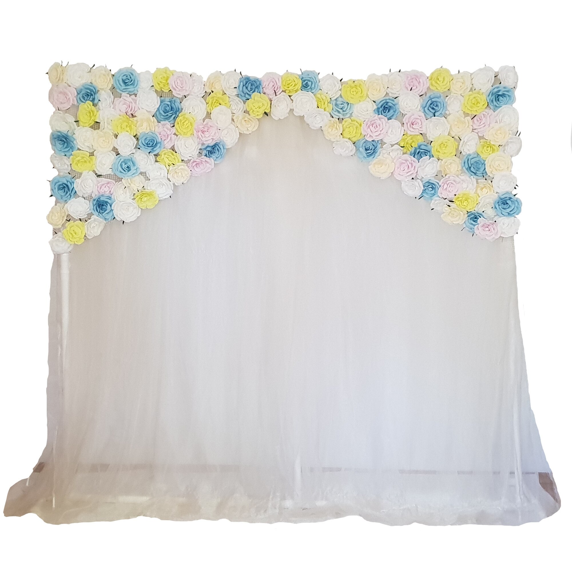 Panou floral Handmade Minis Boutique, alb, galben, vernil si bleu, model 1