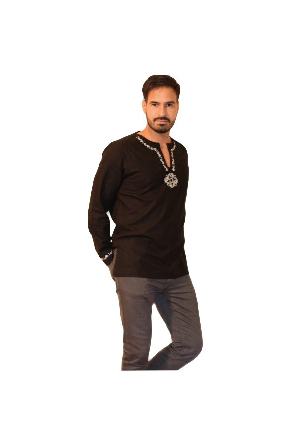 Camasa brodata cu motiv solar dacic, Anne Atelier, neagra, M
