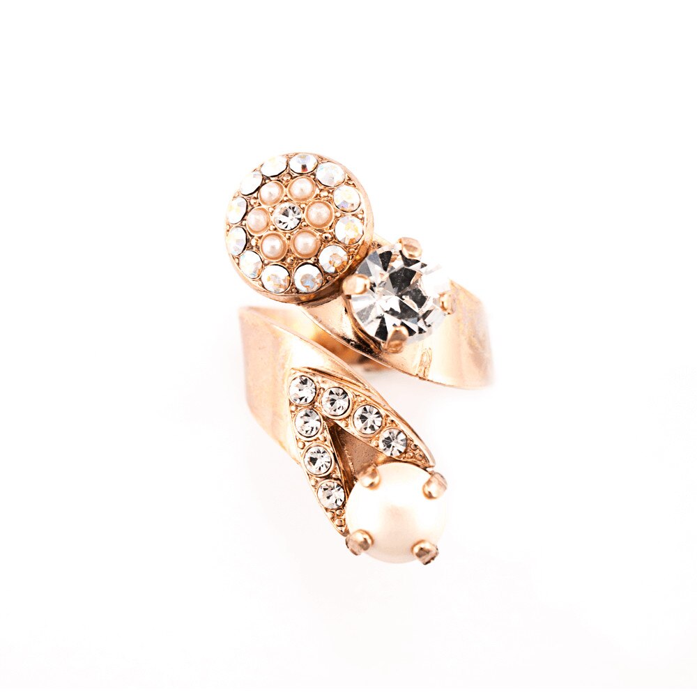 Inel placat cu Aur roz de 24K, Cristale si Pietre semipretioase, Crystal Pearl's by Roxannes - Mariana Jewellery, Alb 7526-M48001RG
