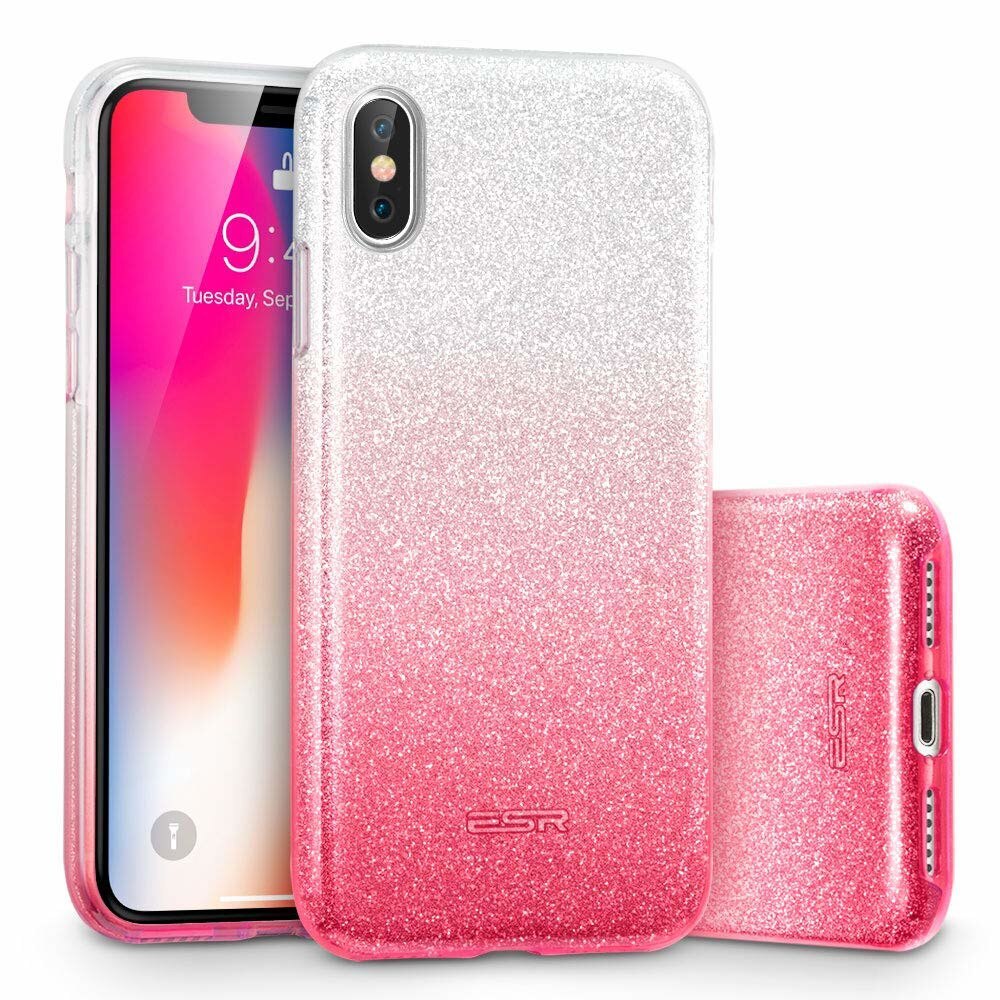 Carcasa ESR Makeup Glitter iPhone X, Ombre Pink