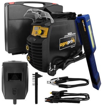 Aparat sudura multifunctional AgroPro MMA 160 Magnum, inverter, 160A, MMA, TIG, VRD, tehnologie IGBT, lanterna LED magnetica AgroPro, cutie transport Aparat sudura multifunctional AgroPro MMA 160 Magnum, inverter, 160A, MMA, TIG, VRD, tehnologie IGBT, lanterna LED magnetica AgroPro, cutie transport