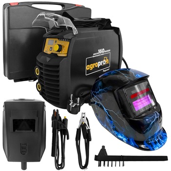 Aparat de sudura, profesional AgroPro MMA 160 Magnum, tip inverter, 160A, Black Edition, MMA + TIG, Functie VRD, Tehnologie IGBT + Masca cu cristale lichide model Fulger AgroPro + Cutie transport - 3 ani garantie Aparat de sudura, profesional AgroPro MMA 160 Magnum, tip inverter, 160A, Black Edition, MMA + TIG, Functie VRD, Tehnologie IGBT + Masca cu cristale lichide model Fulger AgroPro + Cutie transport - 3 ani garantie