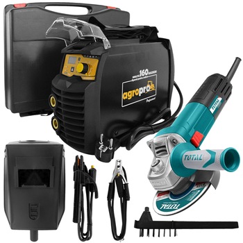 Aparat sudura multifunctional AgroPro MMA 160 Magnum, inverter, 160A, MMA, TIG, VRD, tehnologie IGBT, polizor unghiular Total, cutie transport Aparat sudura multifunctional AgroPro MMA 160 Magnum, inverter, 160A, MMA, TIG, VRD, tehnologie IGBT, polizor unghiular Total, cutie transport