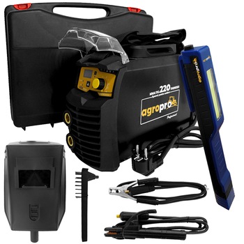 Aparat sudura multifunctional AgroPro MMA 220 Thunder, inverter, 220A, MMA, TIG, VRD, tehnologie IGBT, lanterna LED magnetica AgroPro, cutie transport Aparat sudura multifunctional AgroPro MMA 220 Thunder, inverter, 220A, MMA, TIG, VRD, tehnologie IGBT, lanterna LED magnetica AgroPro, cutie transport