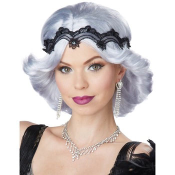 Peruca bob gri argintiu anii 20 cu bentita Peruca bob gri argintiu anii 20 cu bentita