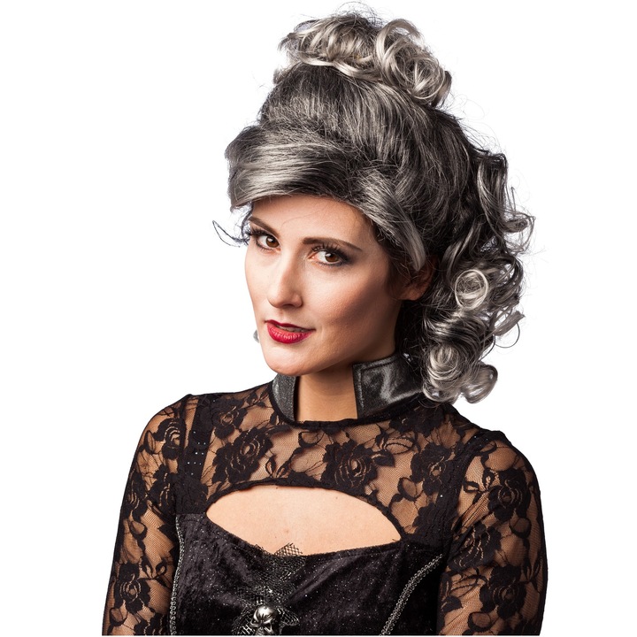 Peruca dama grizonata , Halloween , Clubman, Gri/Negru