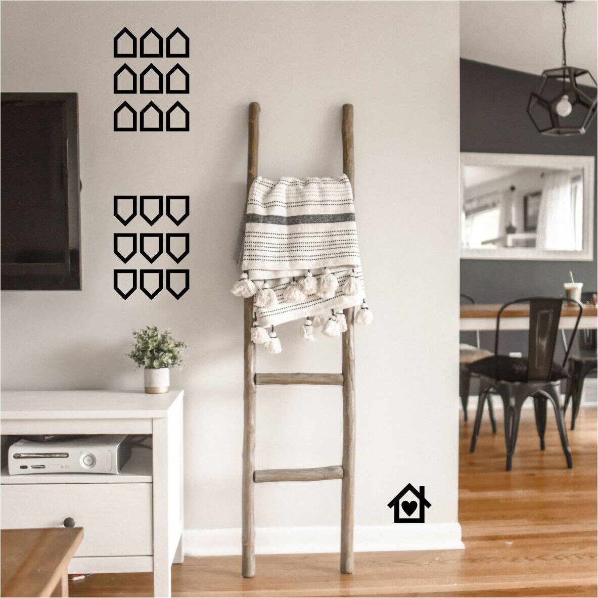 Sticker decorativ decupat, Casute, Negru mat, Anais Beautiful inside, pentru interior, 44 bucati/set