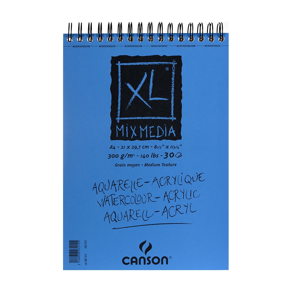 Bloc Canson XL MixMedia A4, 300g, 30 file, cu spira pe latura mica