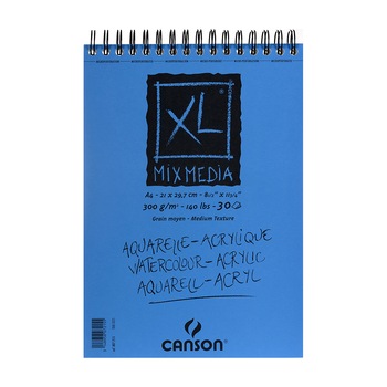 Bloc Canson XL MixMedia A4, 300g, 30 file, cu spira pe latura mica Bloc Canson XL MixMedia A4, 300g, 30 file, cu spira pe latura mica