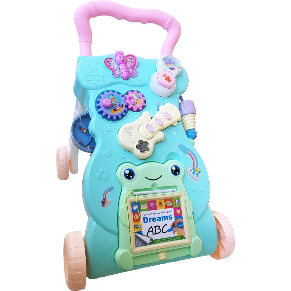 Antemergator Baby Music Walker Verde cu Multiple Activitati, Lumini, Sunete, Zornaitoare si Jucarii Detasabile SALAMANDRA KIDS®