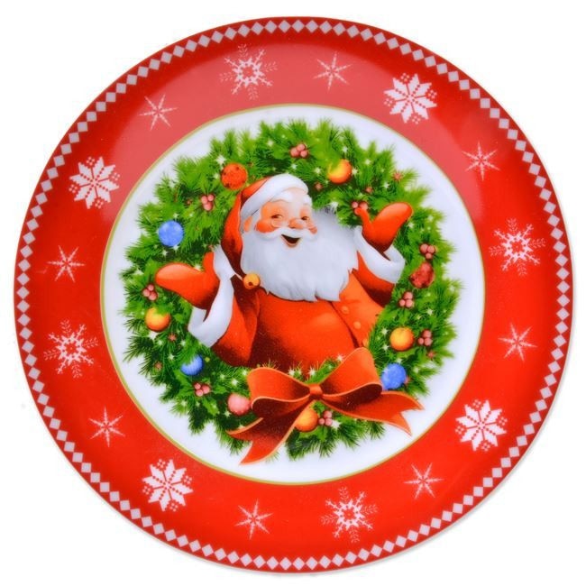 Farfurie din Ceramica cu Mos Craciun si Margine Rosie