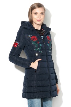 DESIGUAL, Geaca usoara cu vatelina si detalii brodate Flash, Bleumarin/Rosu DESIGUAL, Geaca usoara cu vatelina si detalii brodate Flash, Bleumarin/Rosu