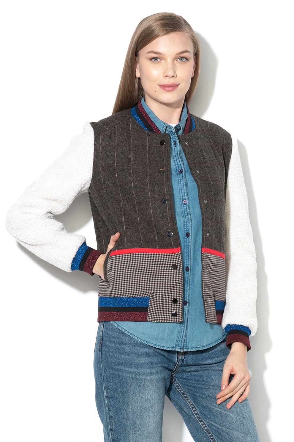 DESIGUAL, Jacheta bomber cu broderie pe partea din spate Sibil, Multicolor