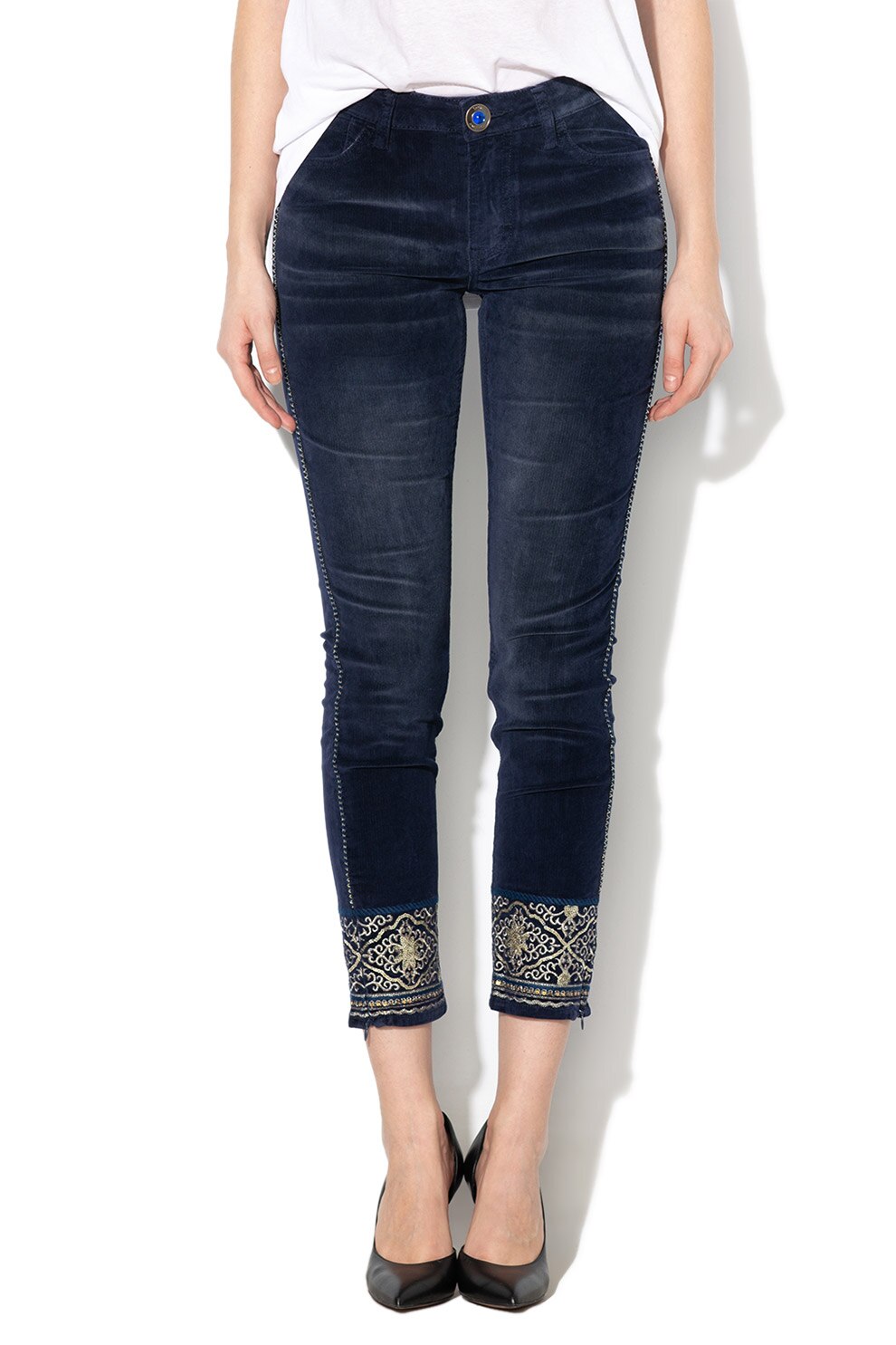 DESIGUAL, Pantaloni de reiat Panacea, Albastru inchis/Auriu deschis, S