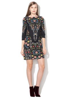 DESIGUAL, Rochie cu croiala dreapta Clementine, Negru/Verde/Roz, 36 DESIGUAL, Rochie cu croiala dreapta Clementine, Negru/Verde/Roz, 36