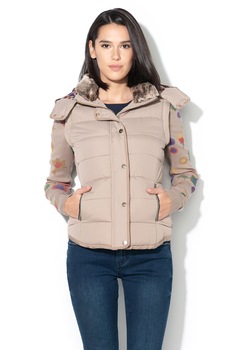 DESIGUAL, Jacheta cu vatelina subtire si aspect 2 in 1 Pia, Grej/Rosu, XL DESIGUAL, Jacheta cu vatelina subtire si aspect 2 in 1 Pia, Grej/Rosu, XL