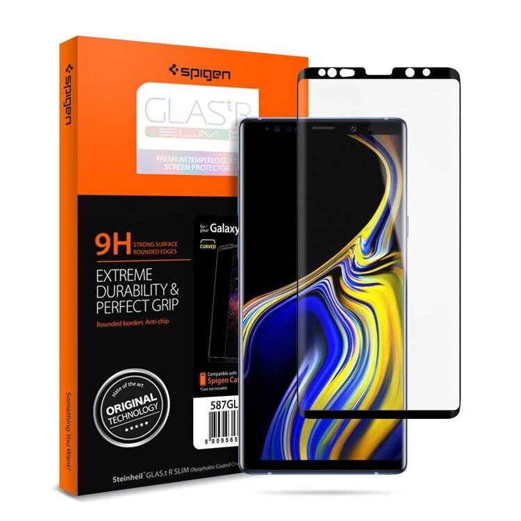 Folie de protectie Tempered Glass Friendly pentru Samsung Galaxy Note 9, Spigen, Negru