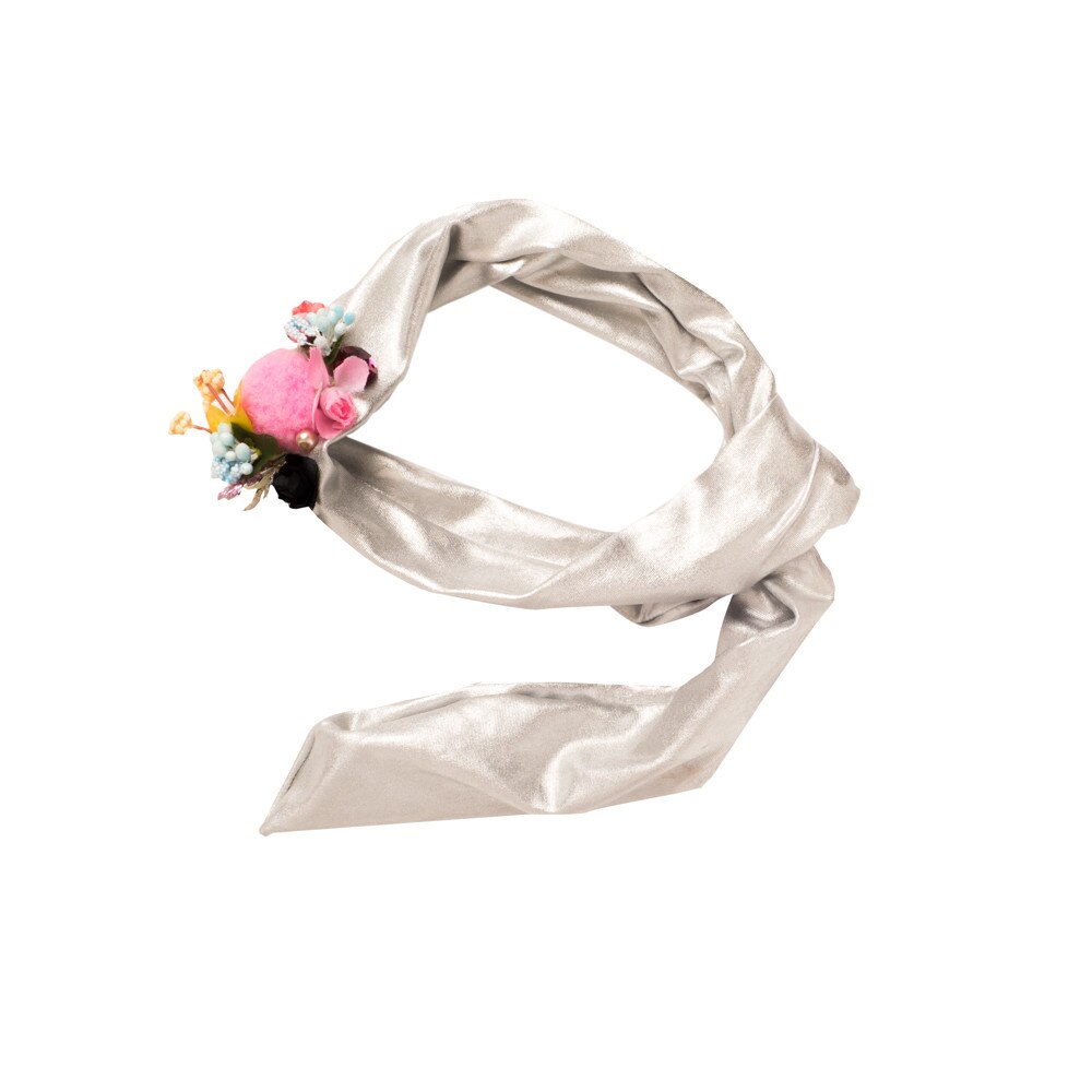Bandana par, argintie, aplicatii si flori diverse, marime universala
