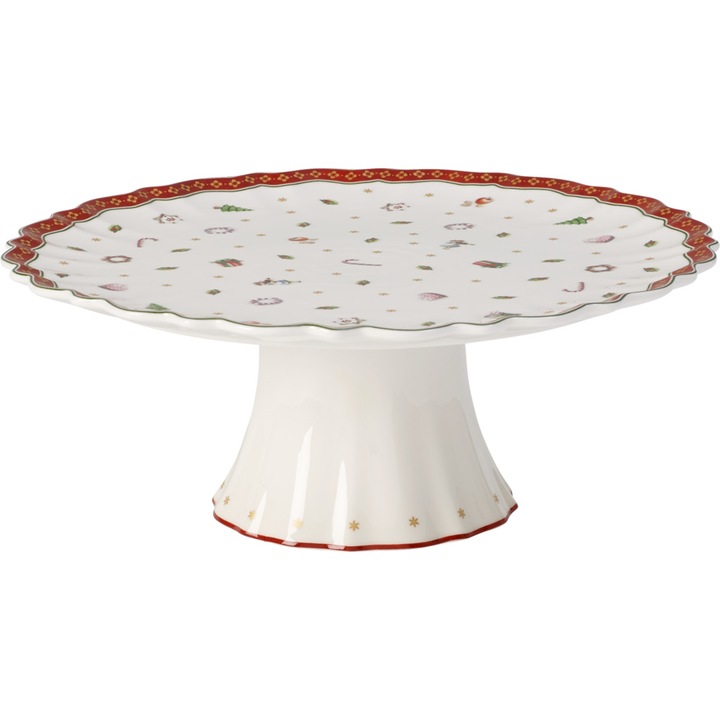 Platou tort cu picior Toy's delight, 28 cm, portelan, alb, rosu, Villeroy&boch