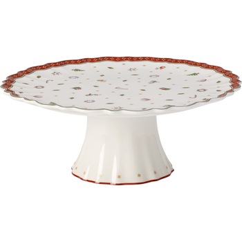Platou tort cu picior Toy's delight, 28 cm, portelan, alb, rosu, Villeroy&boch Platou tort cu picior Toy's delight, 28 cm, portelan, alb, rosu, Villeroy&boch