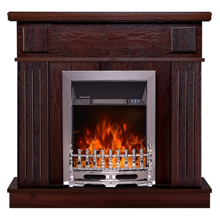 Semineu electric Marina wenge & Galileo silver, 997x1034x270 mm, 2000W, Termostat, 5 niveluri ale intensitatii flacarilor, Timer