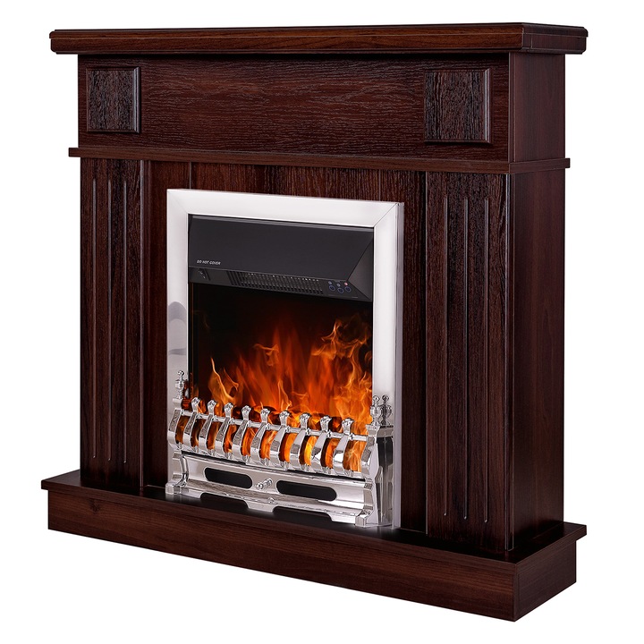 Semineu electric Marina wenge & Galileo silver, 997x1034x270 mm, 2000W, Termostat, 5 niveluri ale intensitatii flacarilor, Timer