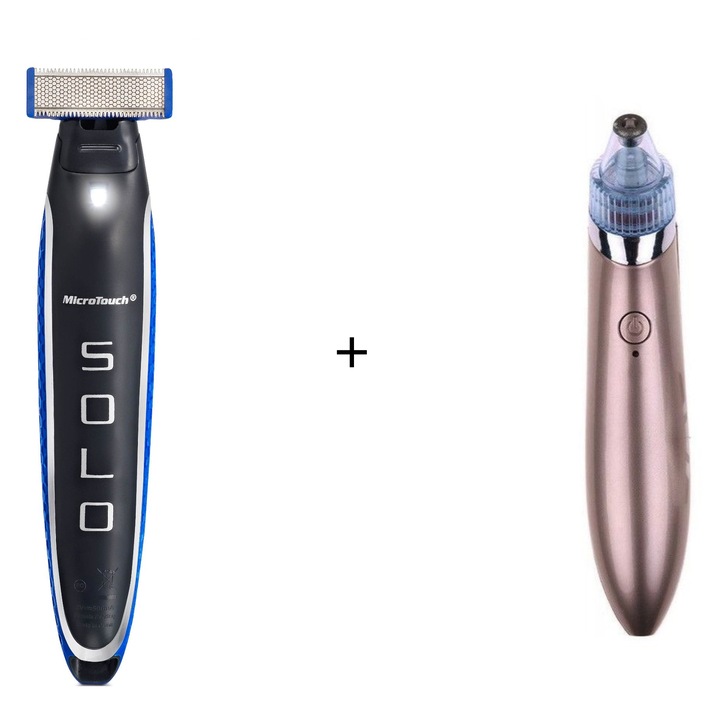 Pachet, Masina de tuns, Trimmer Micro Touch Solo 3 capete, lame din otel inoxidabil + Aparat Vaccum pentru Curatarea Tenului