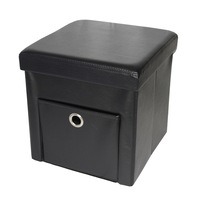 Taburet pliabil cu spatiu de depozitare si sertar, greutate suportata 150 kg, 38X38X38 cm, TB61 NEGRU