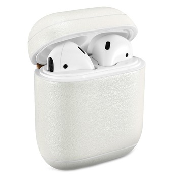 Carcasa, husa AirPods 1, AirPods 2 - iCarer Luxury Shining Leather, din piele naturala, culoare Alb Carcasa, husa AirPods 1, AirPods 2 - iCarer Luxury Shining Leather, din piele naturala, culoare Alb