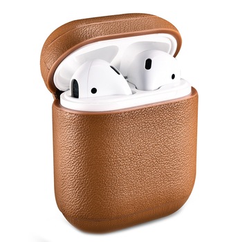 Carcasa, husa AirPods 1, AirPods 2 - iCarer Nappa, din piele naturala nappa, culoare Maro tabac Carcasa, husa AirPods 1, AirPods 2 - iCarer Nappa, din piele naturala nappa, culoare Maro tabac