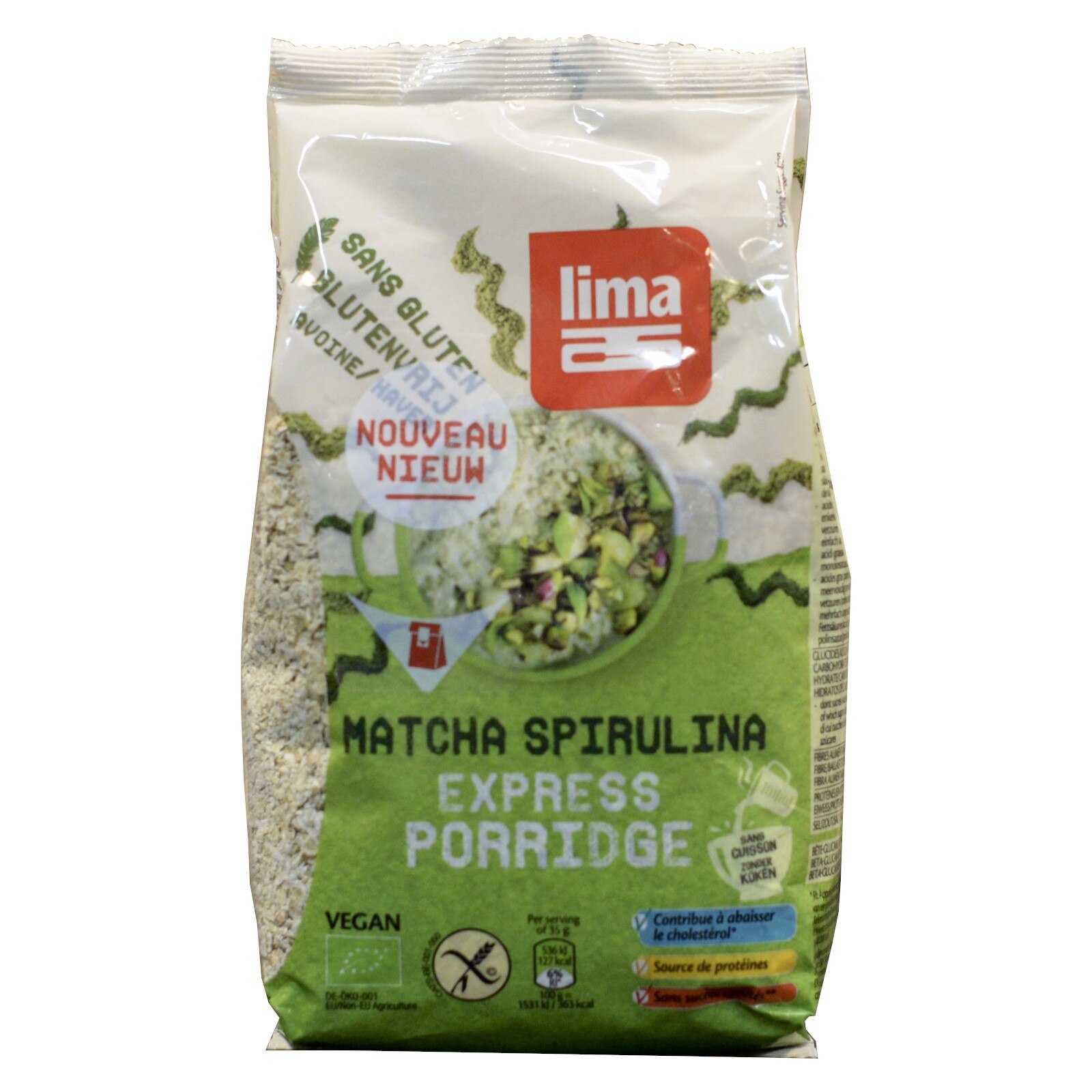 Porridge fara gluten cu matcha si spirulina, bio, 350gr, Lima eMAG.ro