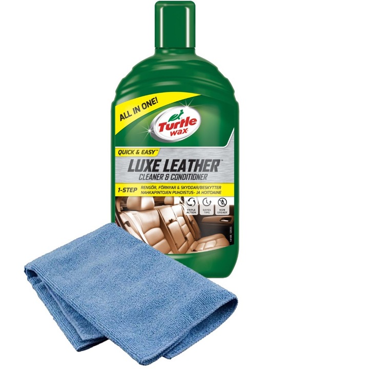 Solutie pentru curatat tapiterie piele Turtle Wax Leather Cleaner 500 ml + Laveta Microfibre