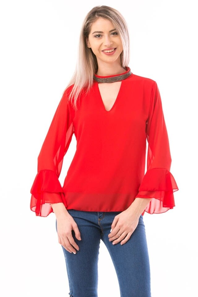 Bluza dama shineneck, Rosu, S-M