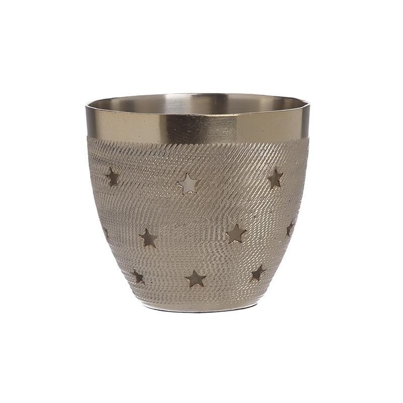 Suport lumanare din aluminiu cu stelute, auriu, 8.5 cm x 6.5 cm