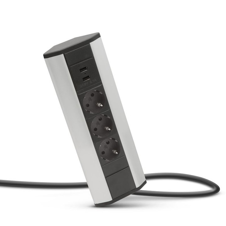 Bloc Multipriza Incorporabil De Colt Rabatabil 3 Prize + 2 Usb 2.1A 20483