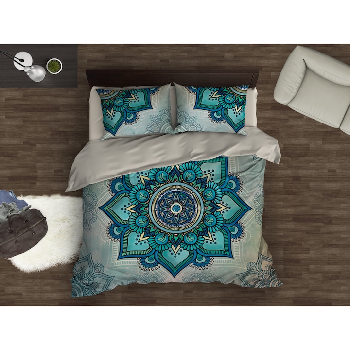 Спален комплект Azzurro Mandala, памучен сатен, 4 части, 180 x 215 см.