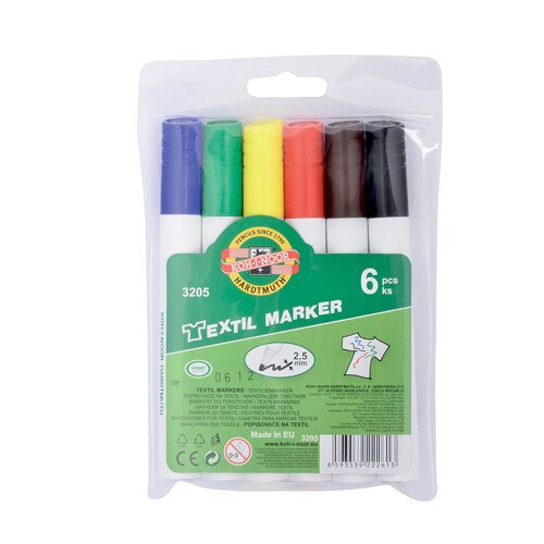 Set 6 markere textile permanente - 2.5 mm