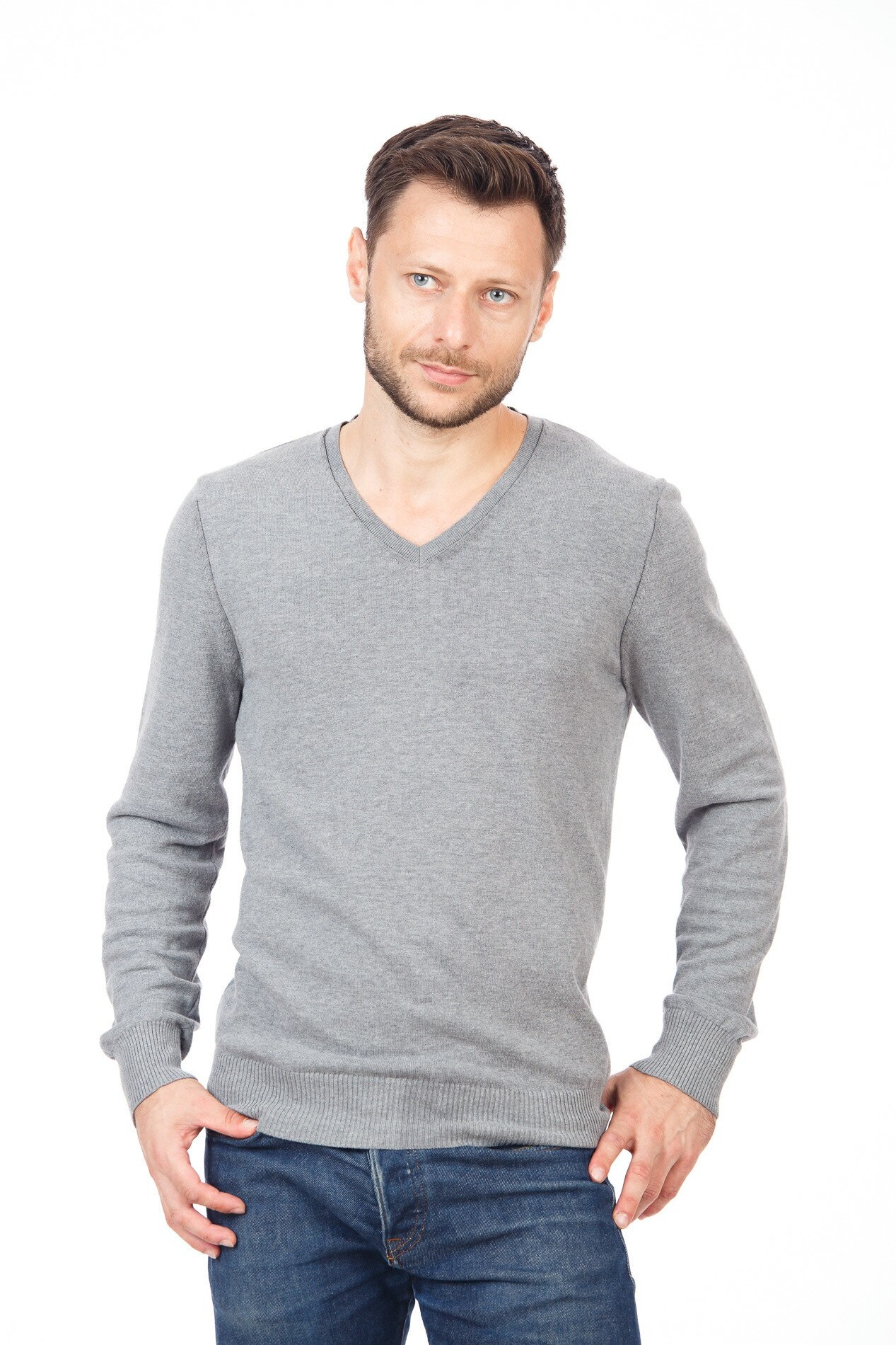 Pulover BE YOU, in v, Gri