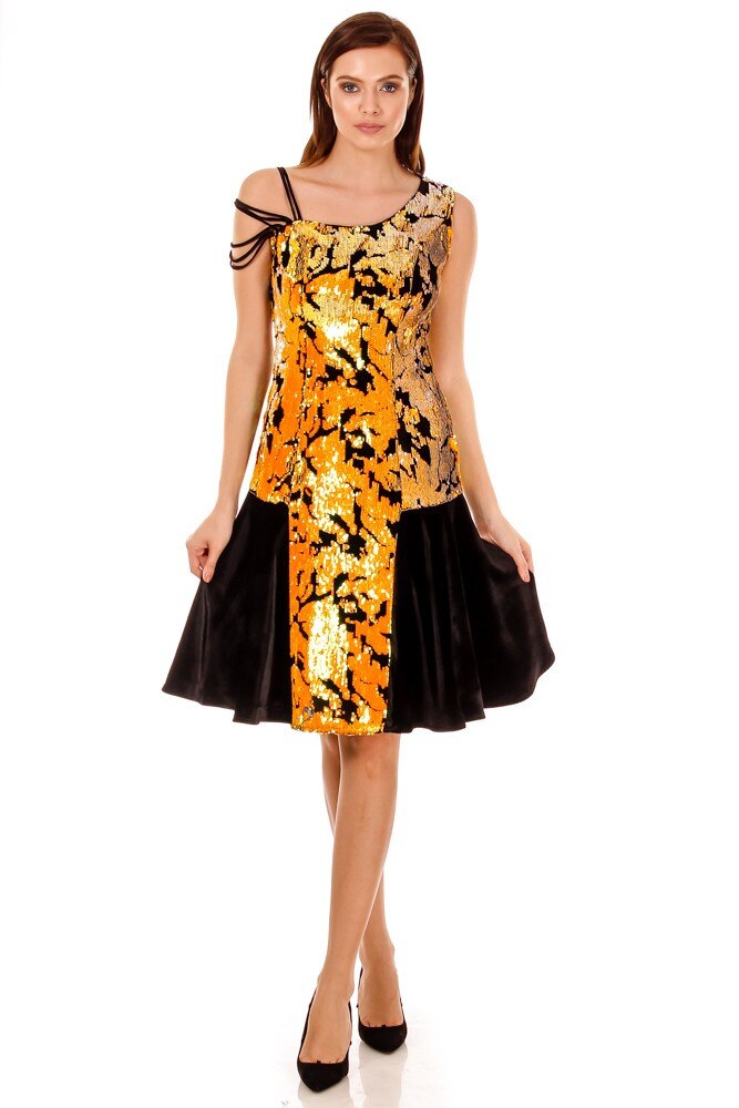 Rochie catifea bej cu paiete Liza Panait P-32E