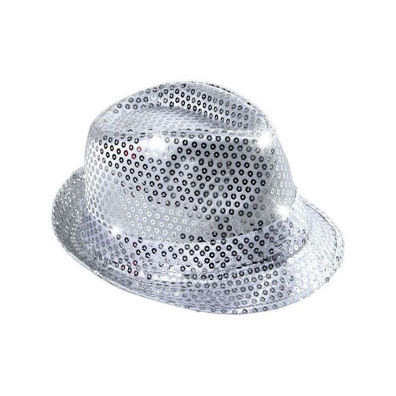 Palarie Trilby cu paiete si LED pentru petreceri, ProCart, argintiu