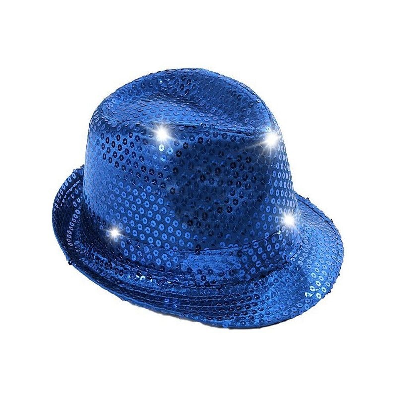 Palarie Trilby cu paiete si LED pentru petreceri, ProCart, albastru inchis
