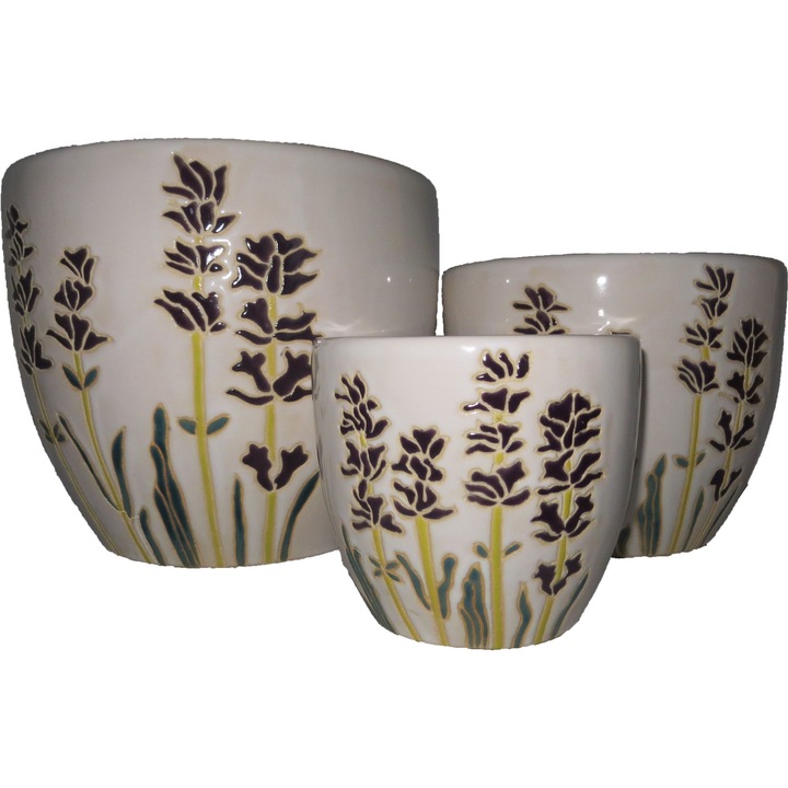 Set 3 ghivece decorative Veranda Concept, VC0114, culoare alb, dimensiuni D 29x21x15, H 24x18x14