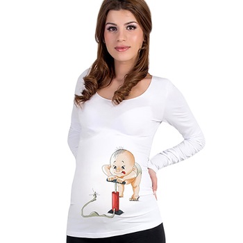 Bluza gravide - Bebe Pumpin - Alb - Masura L Bluza gravide - Bebe Pumpin - Alb - Masura L