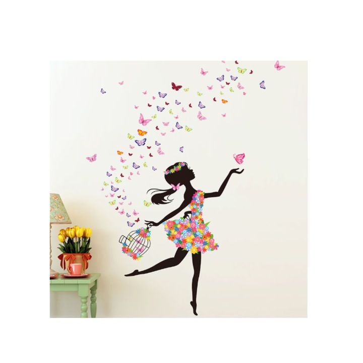 Sticker decorativ, Fluturasi colorati, multicolor 172 cm