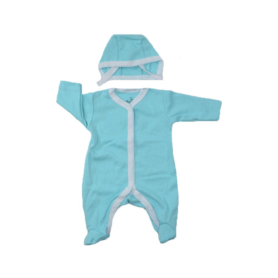 Salopeta cu maneca lunga si caciula baietei Pifou Model 27T, Turcoaz, 46