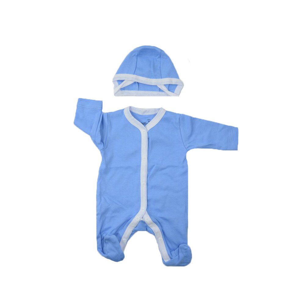 Salopeta cu maneca lunga si caciula baietei Pifou Model 27A, Albastru, 46