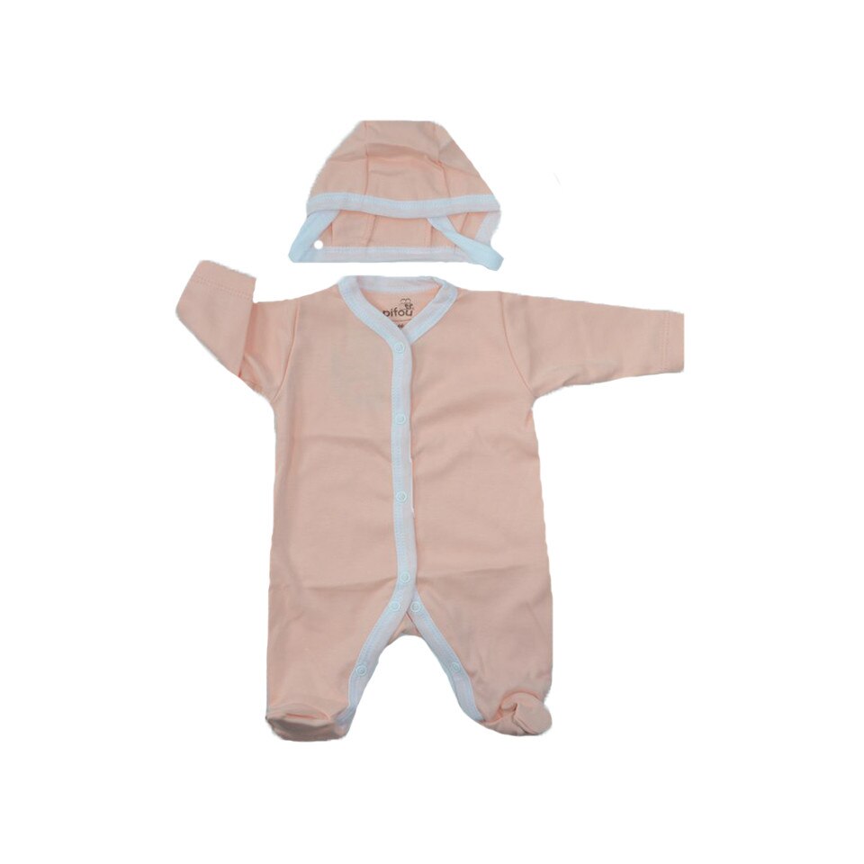 Salopeta cu maneca lunga si caciula fetite Pifou Model 27C, Crem, 46