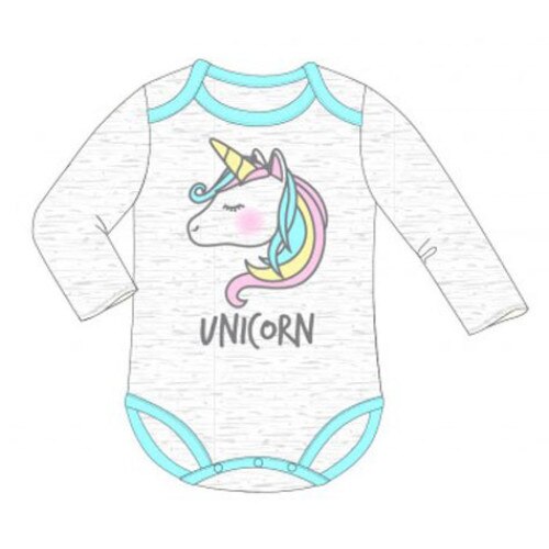 Body maneca lunga, unicorn, gri cu albastru